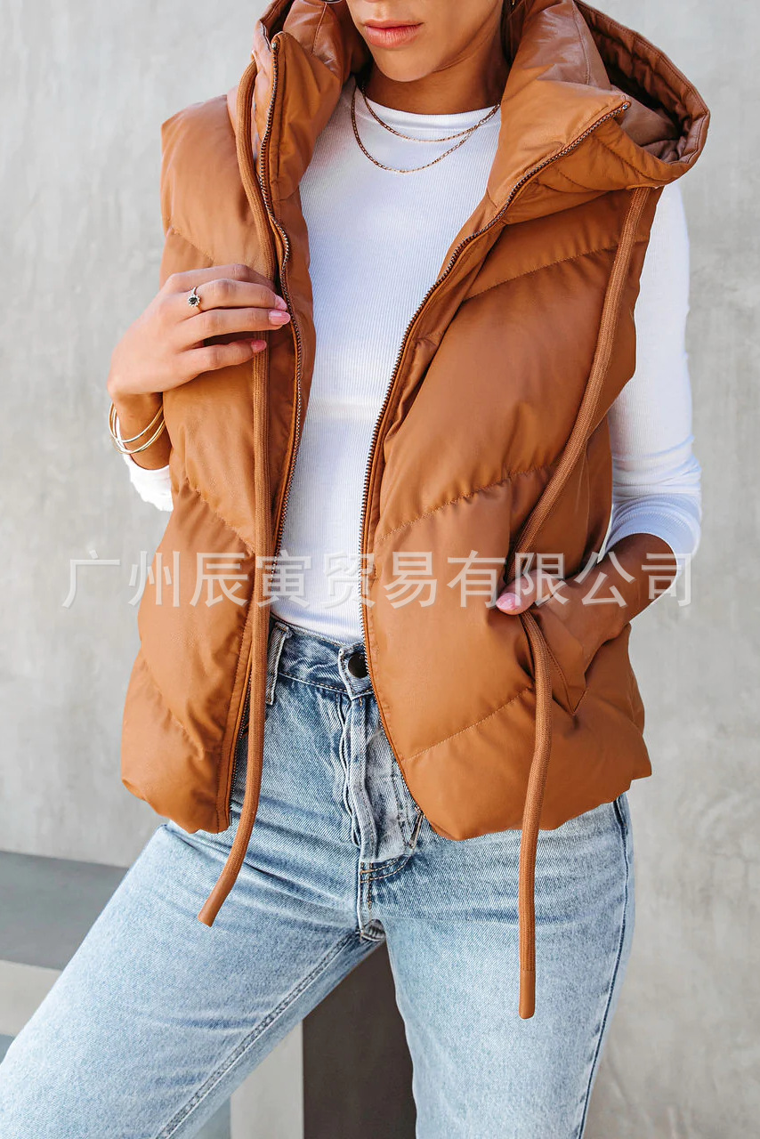 Gilet matelassé à capuche uni  - Padded Vest Gilet avis et prix