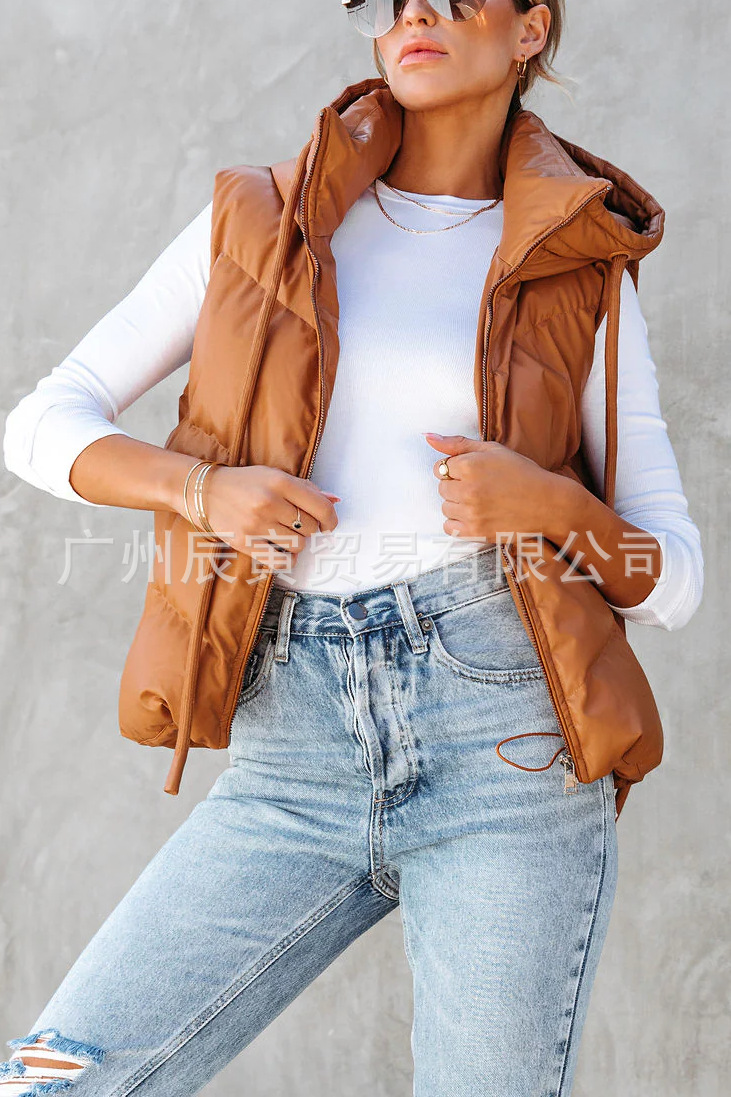 Gilet matelassé à capuche uni  - Padded Vest Gilet avis et prix