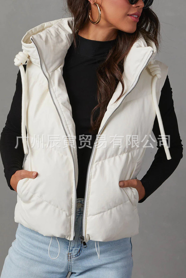 Gilet matelassé à capuche uni  - Padded Vest Gilet avis et prix